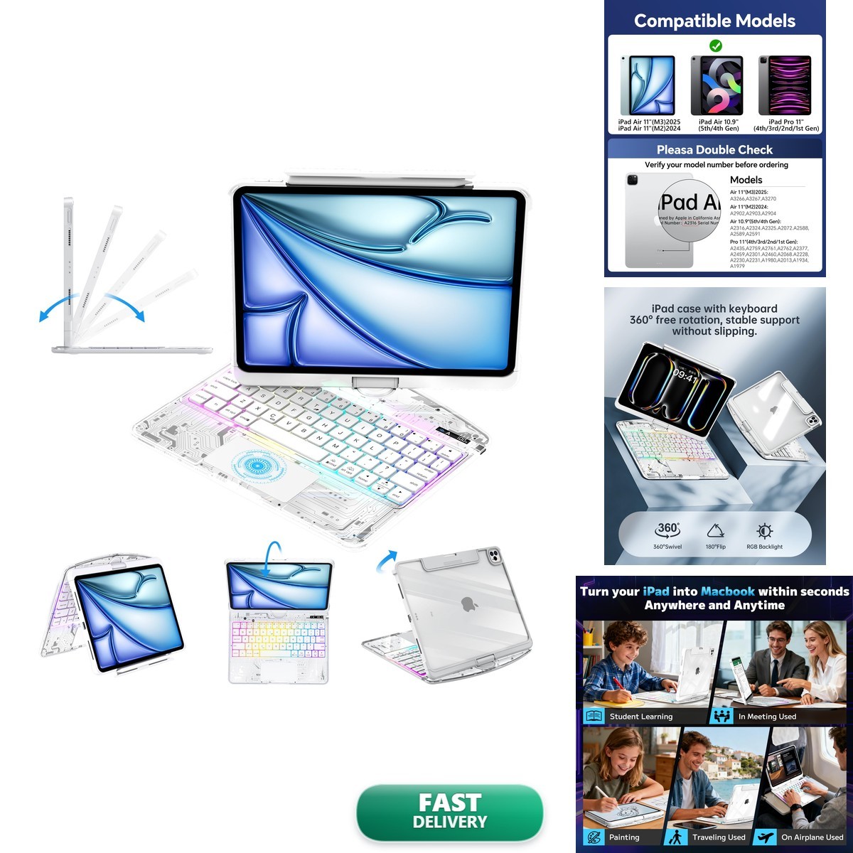 lambasa Clear Keyboard Case for iPad Air 11" (M3/M2, 2025/2024) & Pro 11"