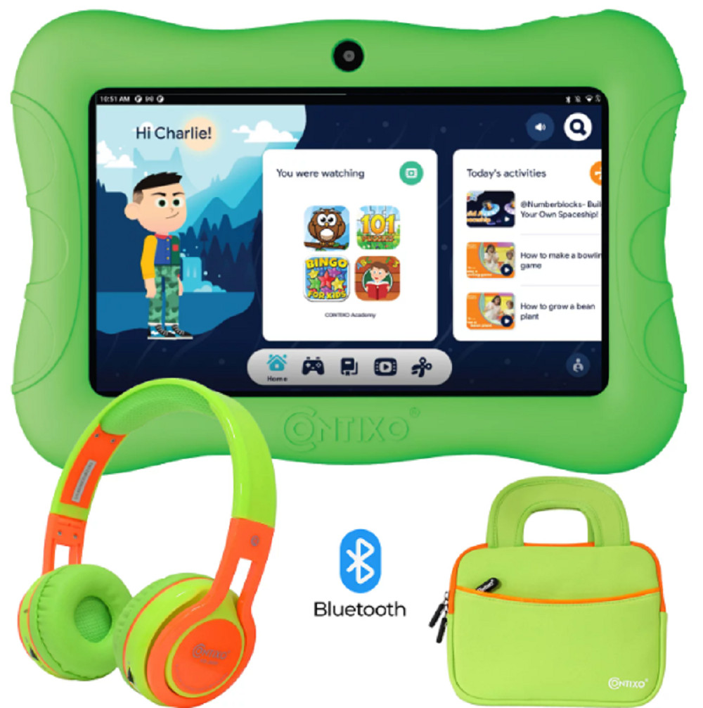 Contixo TC-V932-KB-TB1-GRN 7 inch Kids Learning Tablet Bundle 2GB RAM 32GB
