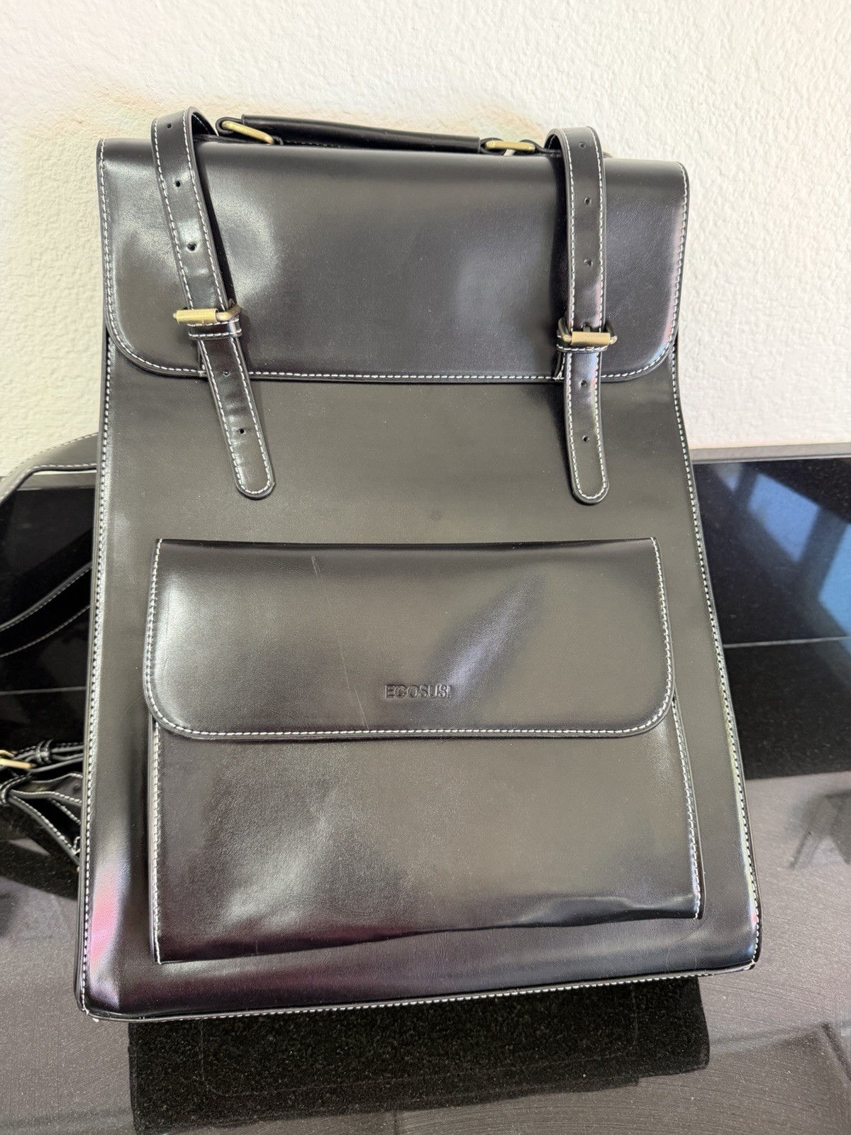 ECOSUSI Laptop Backpack PU Leather Backpack Vintage for Laptop 15.6 In NWOT