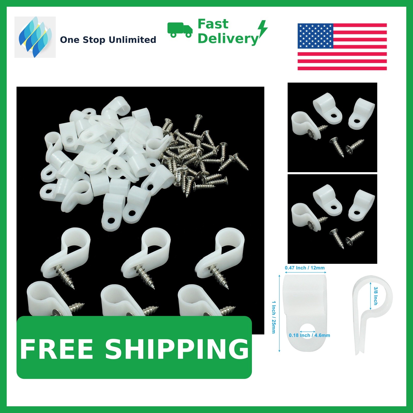 Hitefu 3/8 Inch R-Type Cable Clamp White 100 Pcs