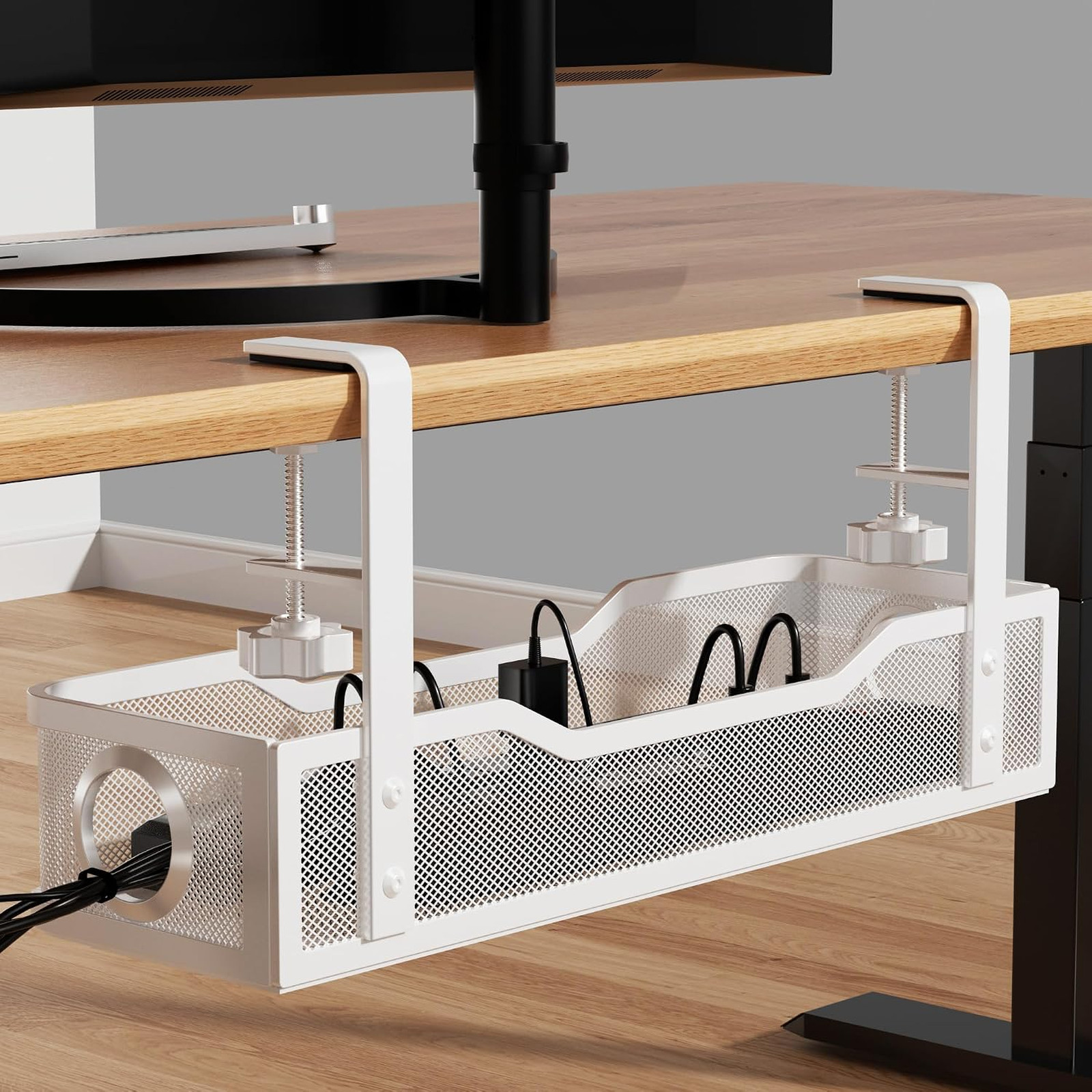 Cable Management Box 16 Inch Large for Under Desk Organization No Drill White
