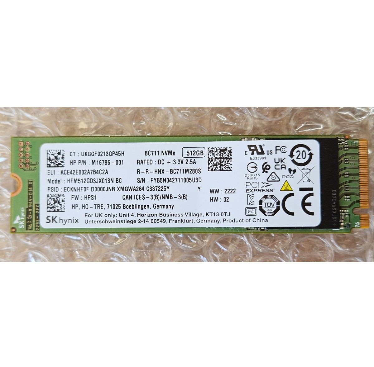 SK hynix BC711 HFM512GD3JX013N 512GB M.2 PCIe NVMe SSD Type2280 Tested