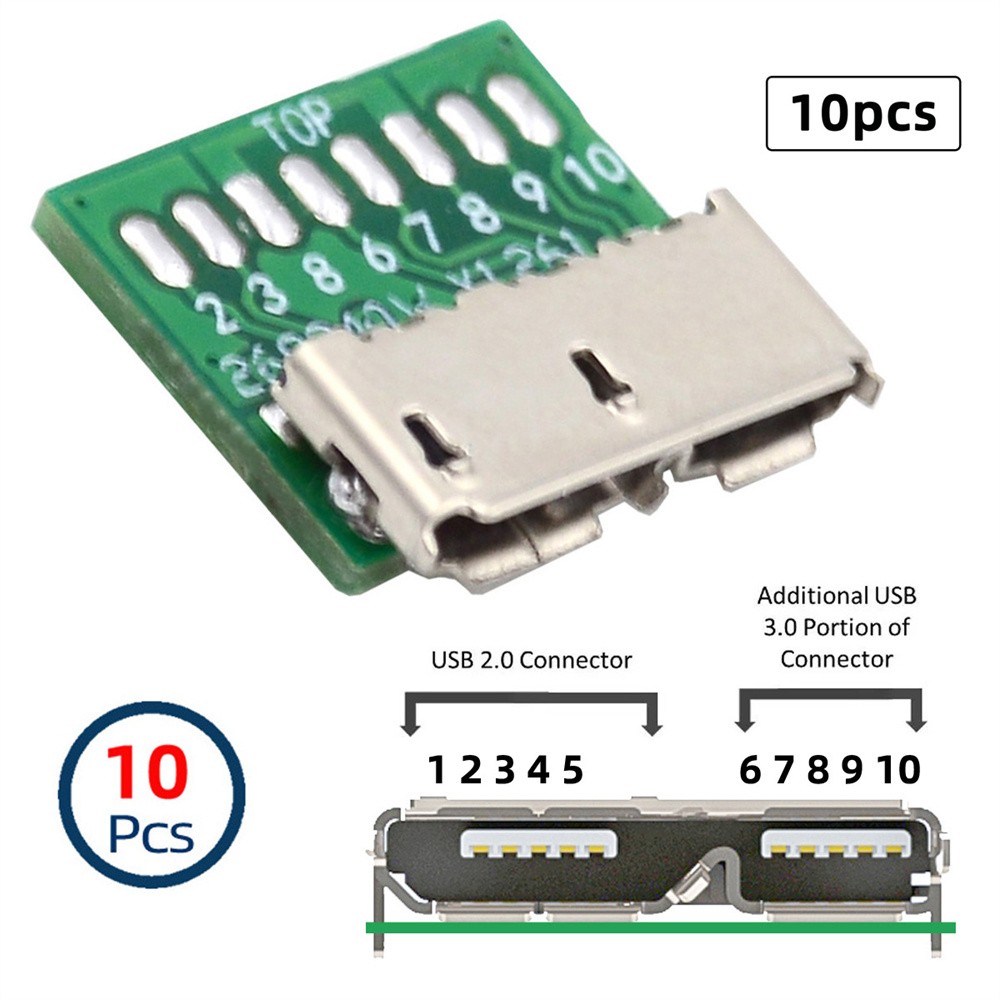 10 Pack Micro USB 3.0 10Pin Female Socket Port Repair Replacement Solder Adapter