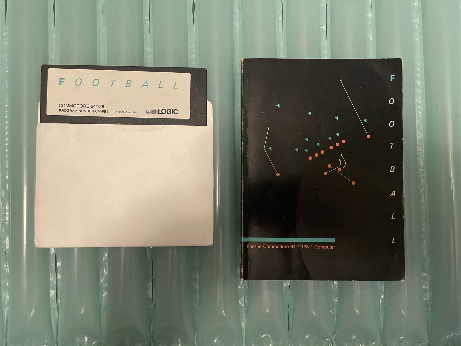 RARE Vintage subLOGIC FOOTBALL Game + Manual for Commodore 64 / 64C / 128D / 128