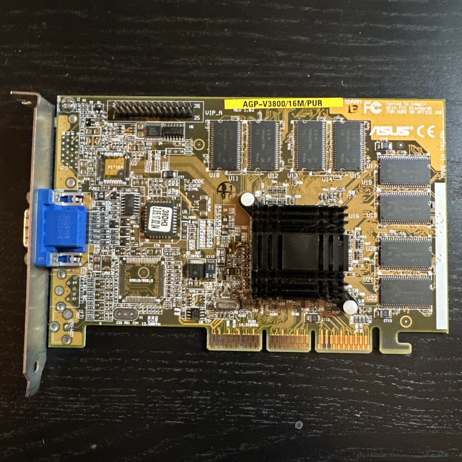 RARE ASUS AGP-V3800/16M PURE NVIDIA RIVA VGA C1AVFH 5184-3490 Video Card Vintage