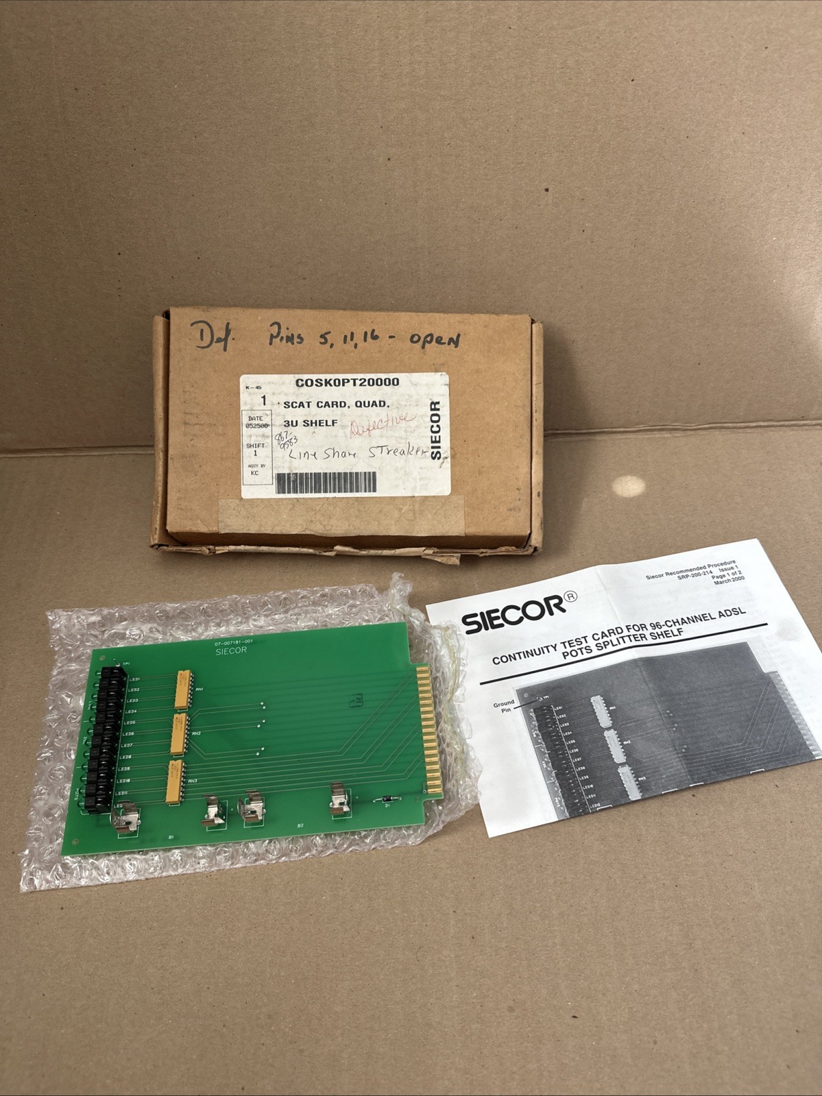 NEW SIECOR CONTINUITY CARD FOR ADSL 96 CHANNEL POTS SPLITTER SHELF