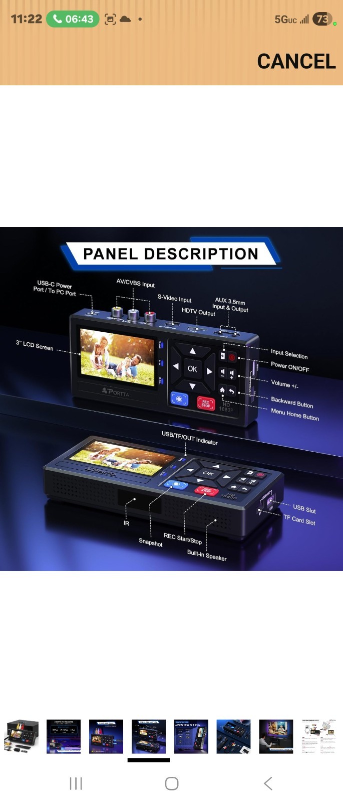 Portta VHS to Digital Converter, Video Recorder with Remote, Black 