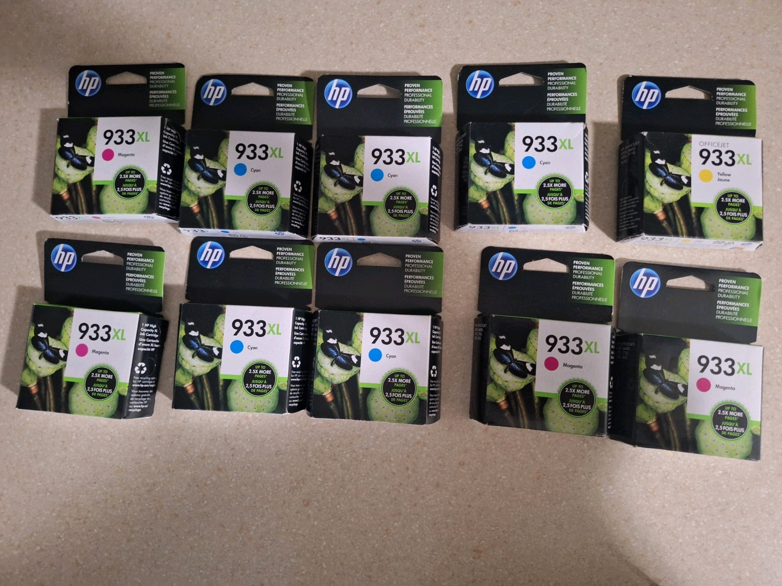 HP 933XL Color Ink Cartridges Cyan Magenta exp 2018 lot of 10