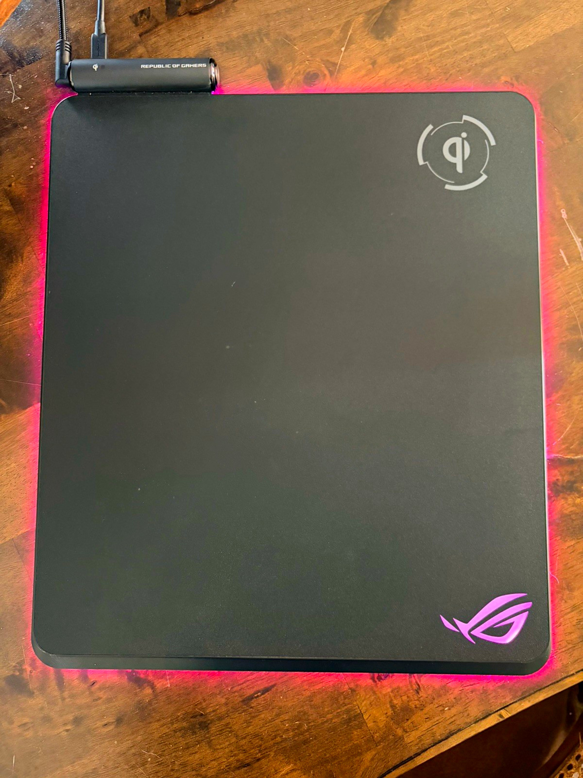 ASUS ROG Balteus Qi Illuminated Mouse Pad w/ Qi Wireless Charging, Black/Pink