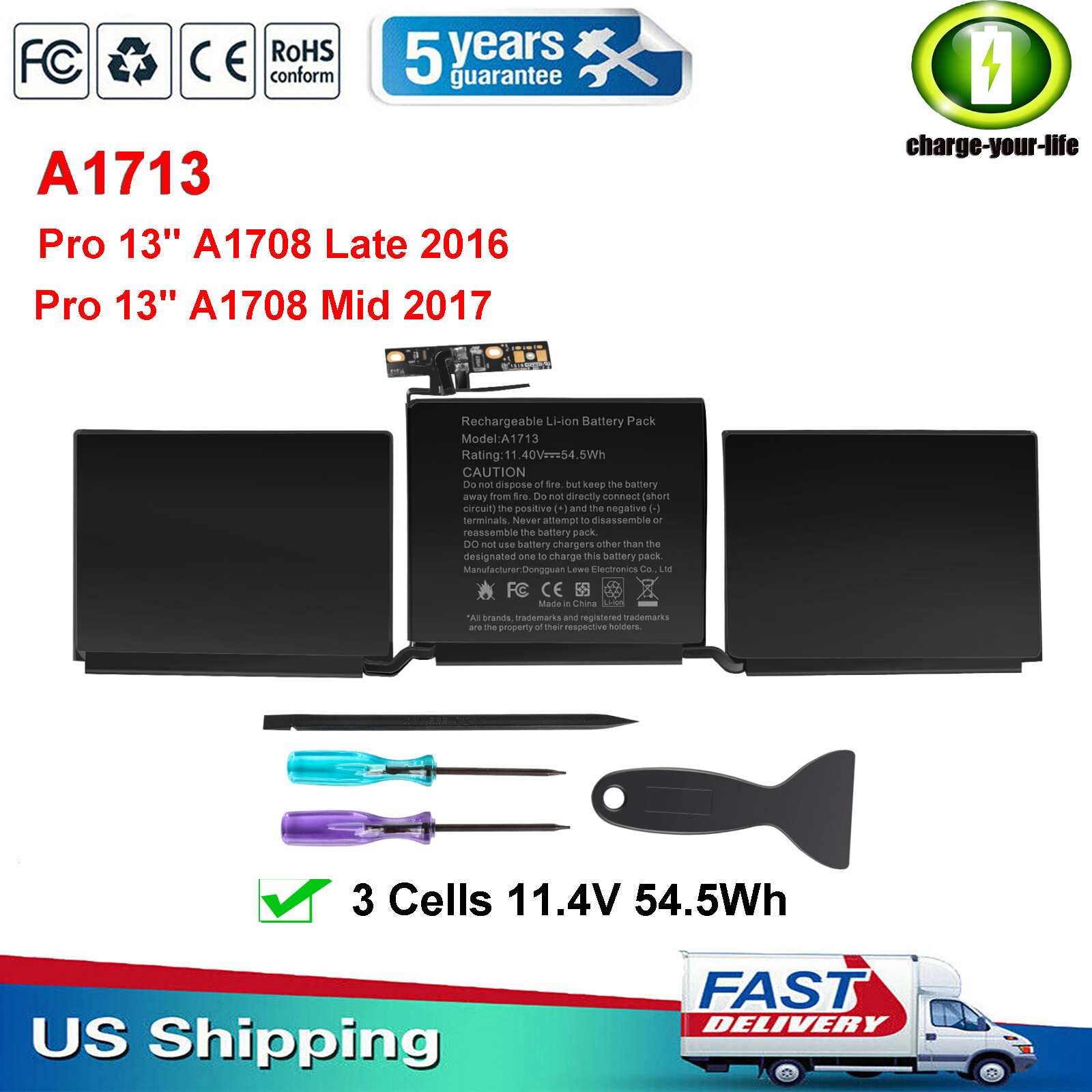 LOT A1708 A1713 Battery for MacBook Pro 13 inch Late 2016 Mid 2017 EMC 2978 3164