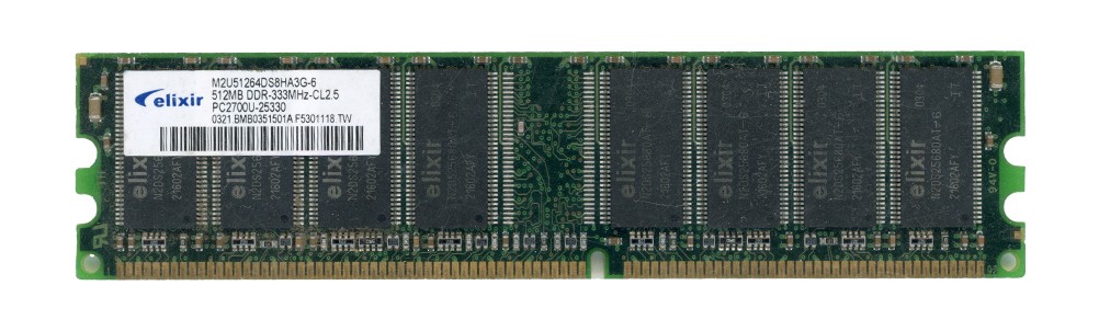 MEMORY ELIXIR 512MB DDR PC2700U 333MHz M2U51264DS8HA3G-6 Non-ECC