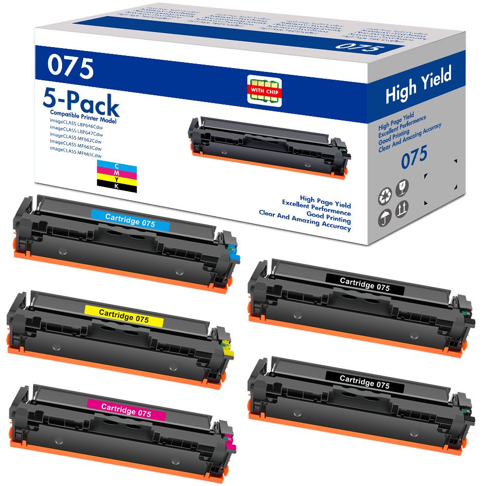  5 Pack 075 Toner Cartridge Set Compatible with Canon MF665CDW MF663Cdw LBP646Cd