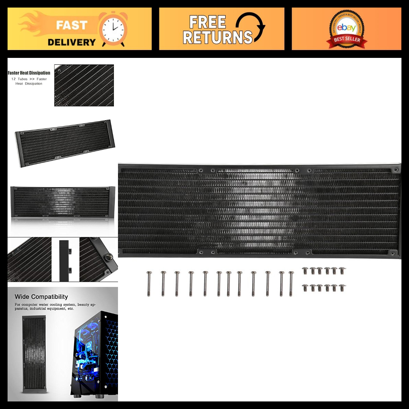 12 Tubes Water Cooling Radiator, Computer Heat Exchanger Cooler Pipe System