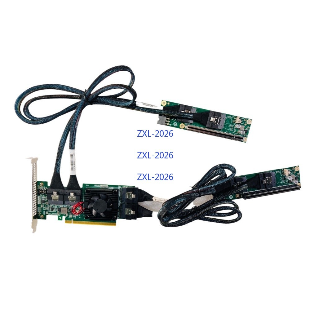 PCI Express 4.0 x16 to 4*SFF-8654 8I Adapter PCI-E  + 2*Baseplate 4*50cm Cable