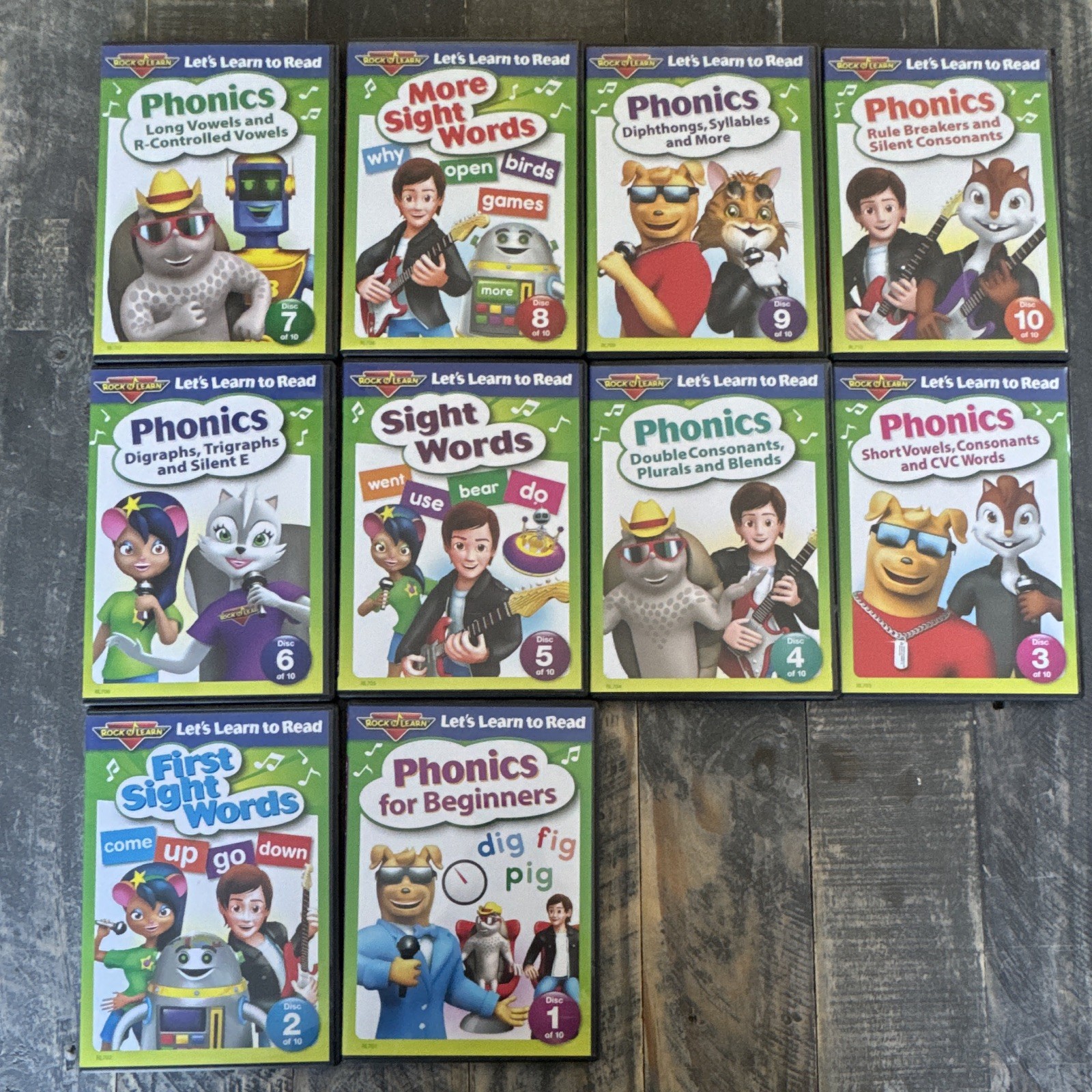 Rock 'N Learn Let's Learn to Read Phonics & Sight Words DVD Set Levels 1-10