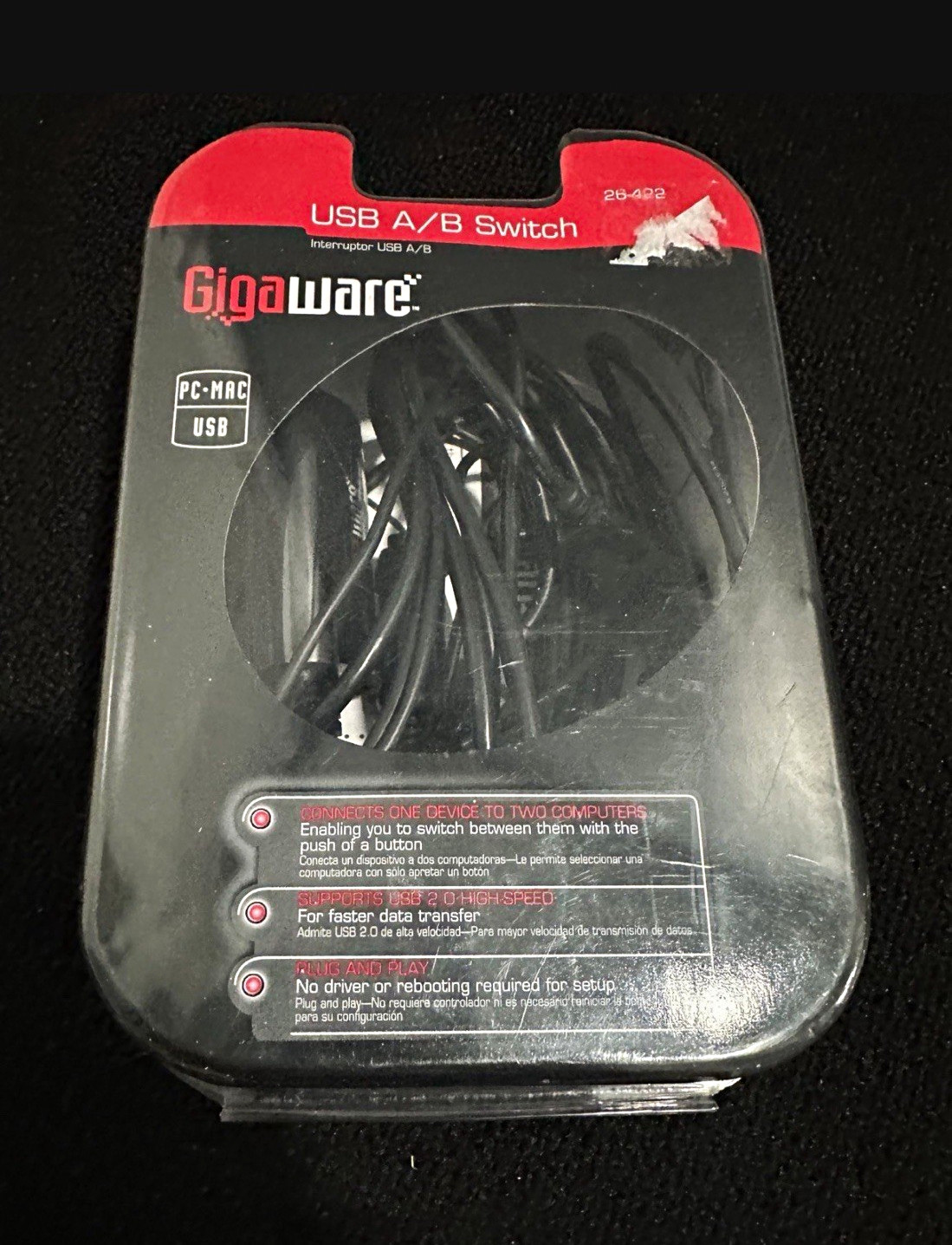 Gigaware USB A/B Switch USB 2.0 1:2 5ft Plug & Play Black MPN 26-422