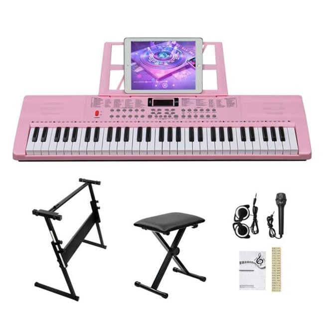 GEP-110 61 Key Lighting Keyboard with Piano Stand Piano Bench Built In Speake...