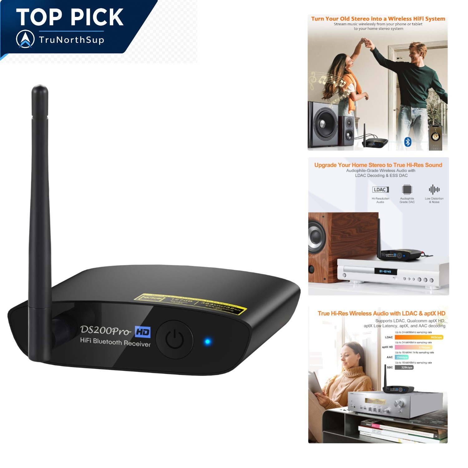 DS200Pro Bluetooth 5.3 Receiver Wireless HiFi Audio Adapter for Home Stereo