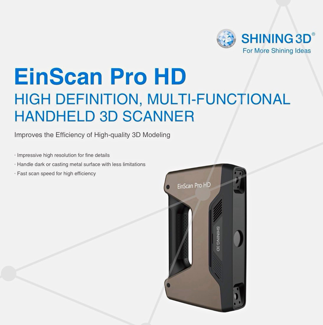 SHINING 3D EinScan Pro HD Handheld 3D Scanner Kit USB 3.0 w/ Case Cables