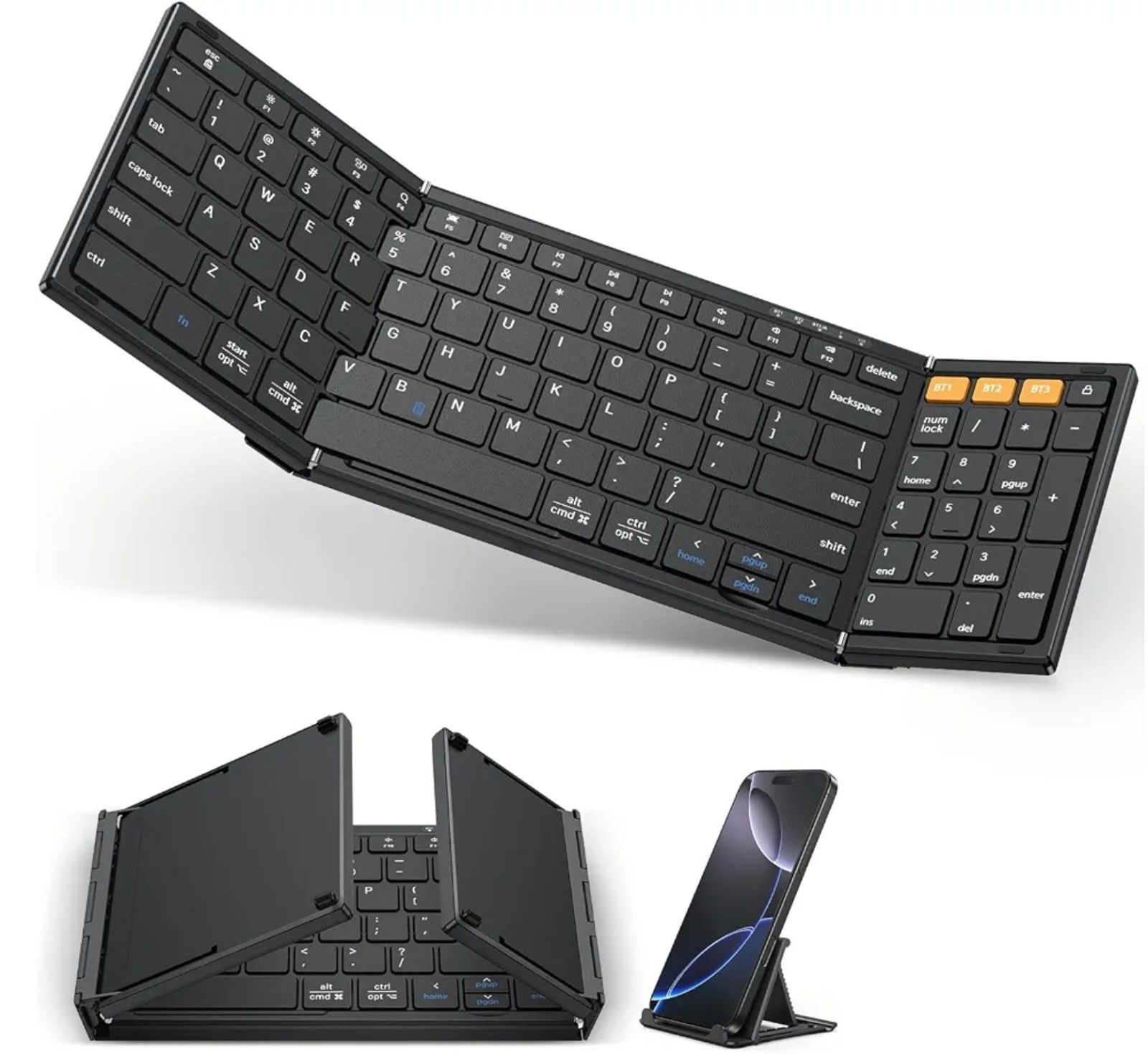 OMOTON Foldable Keyboard for Travel, Full Size with Number Pad, Black