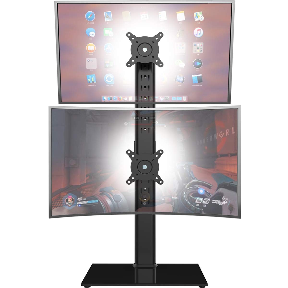 Dual Monitor Stand Black Vertical Stack Free Standing Monitor Riser Fits Two