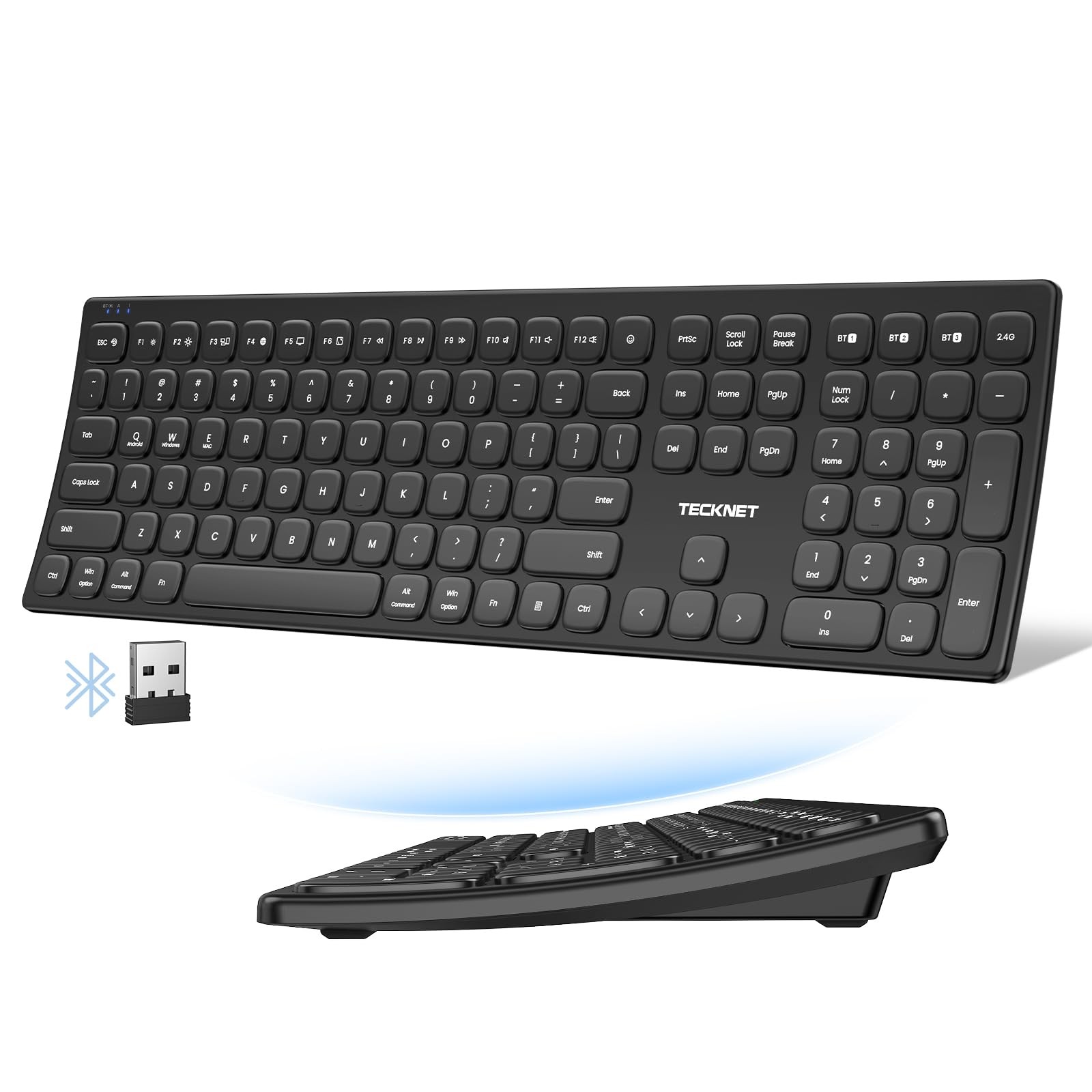 Bluetooth Wireless Rechargeable Keyboard BT5.0+2.4G+Wired UltraSlim Numpad