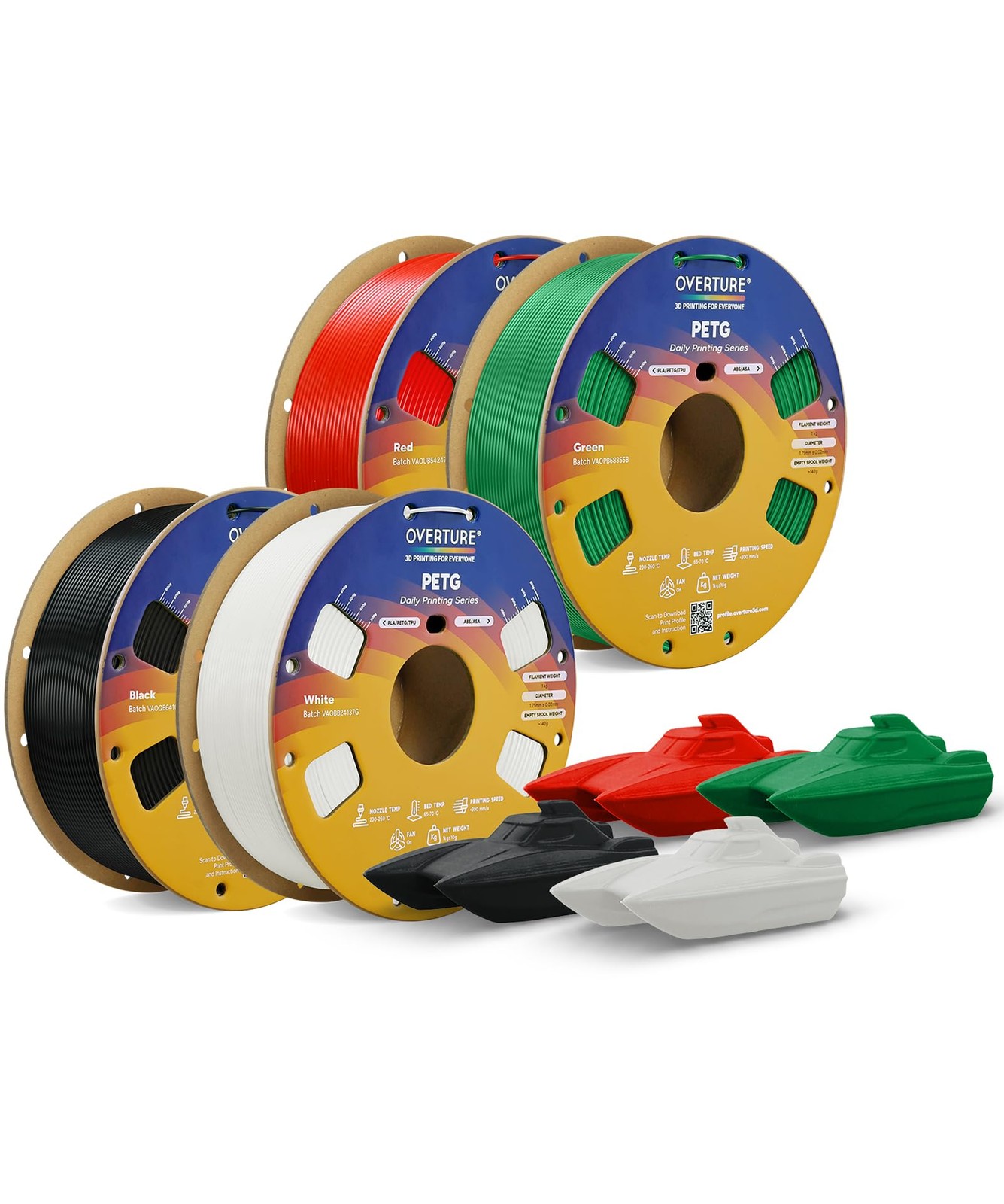 OVERTURE 4KG Bundle High Speed PETG Filament 1.75mm, 3D Printer Filament