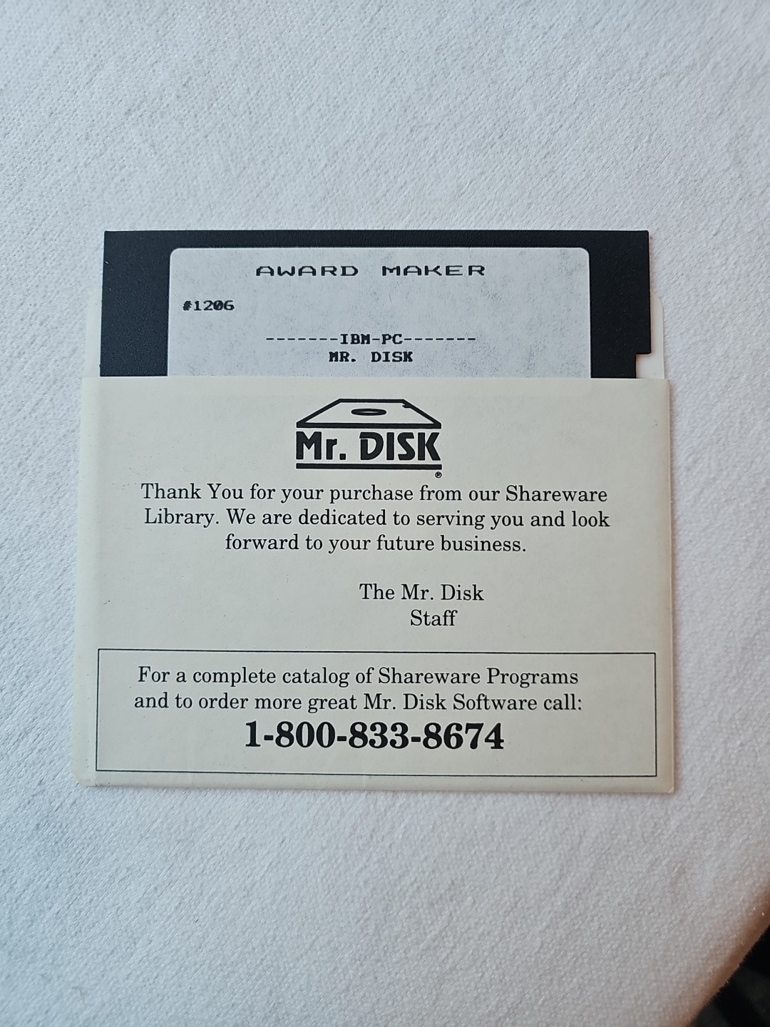 Mr. Disk Shareware #1206 Award Maker Vintage 5.25 Inch Floppy Disk