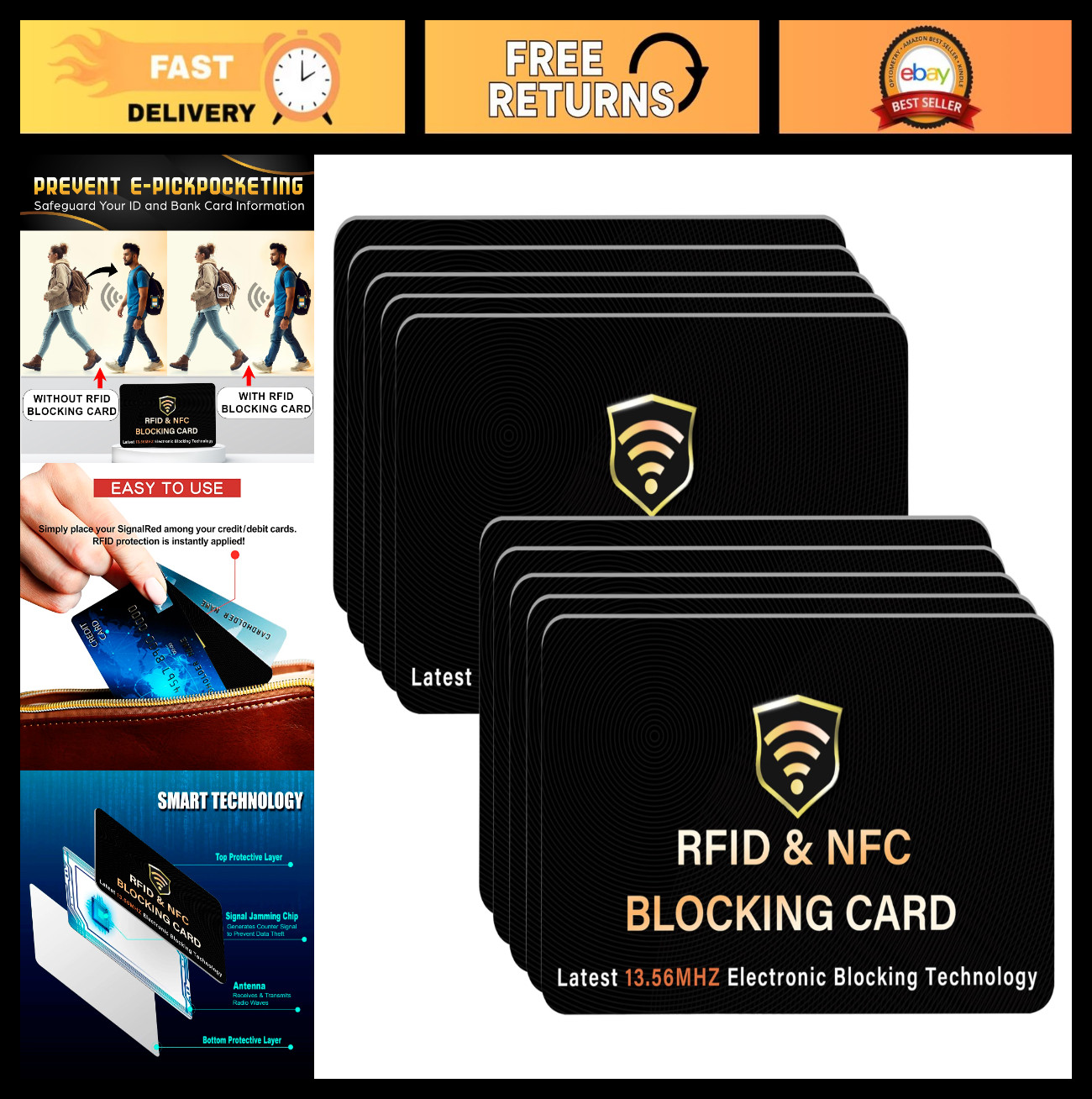 10 Pack RFID Blocking Cards for Credit, Debit & ID Protection - Black