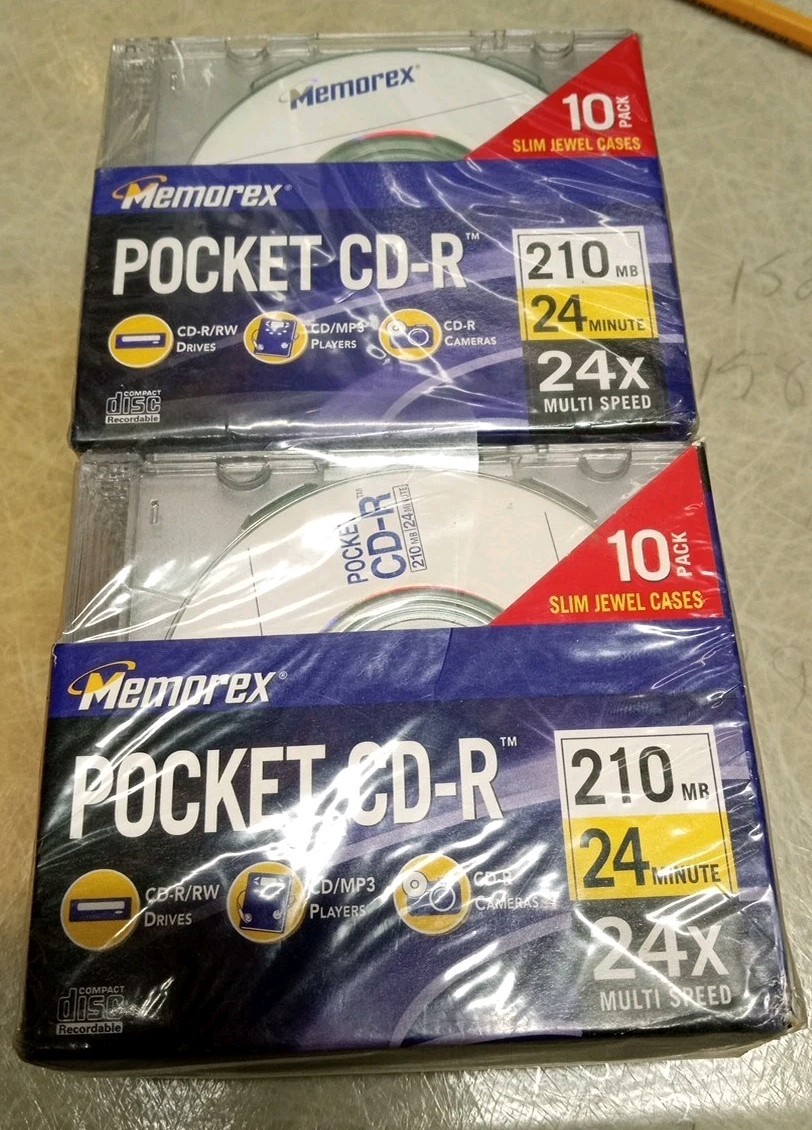 2 Pack Memorex 10 Pack  Pocket CD-R (210MB/24Min./Up To 24x Multi Speed) Sealed.
