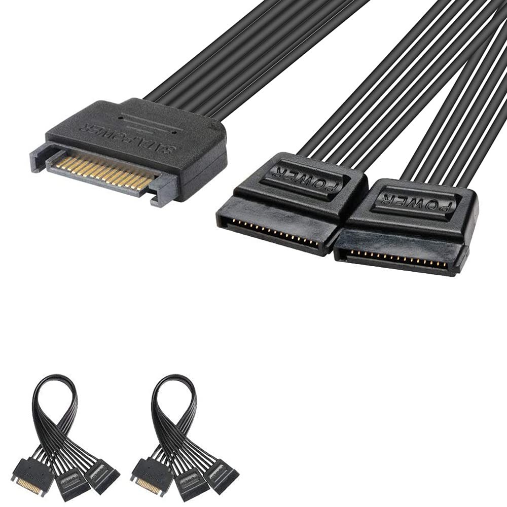 15 Pin SATA Power Y Splitter Cable (2 Pack), to Female, 8 inch