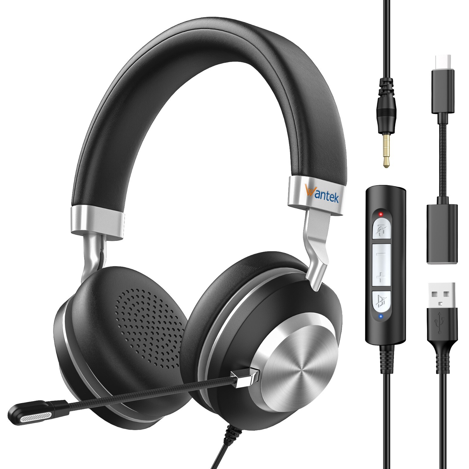 Wantek USB/3.5/Type C Wired Headset With Microphone Noise cancelling for Laptop