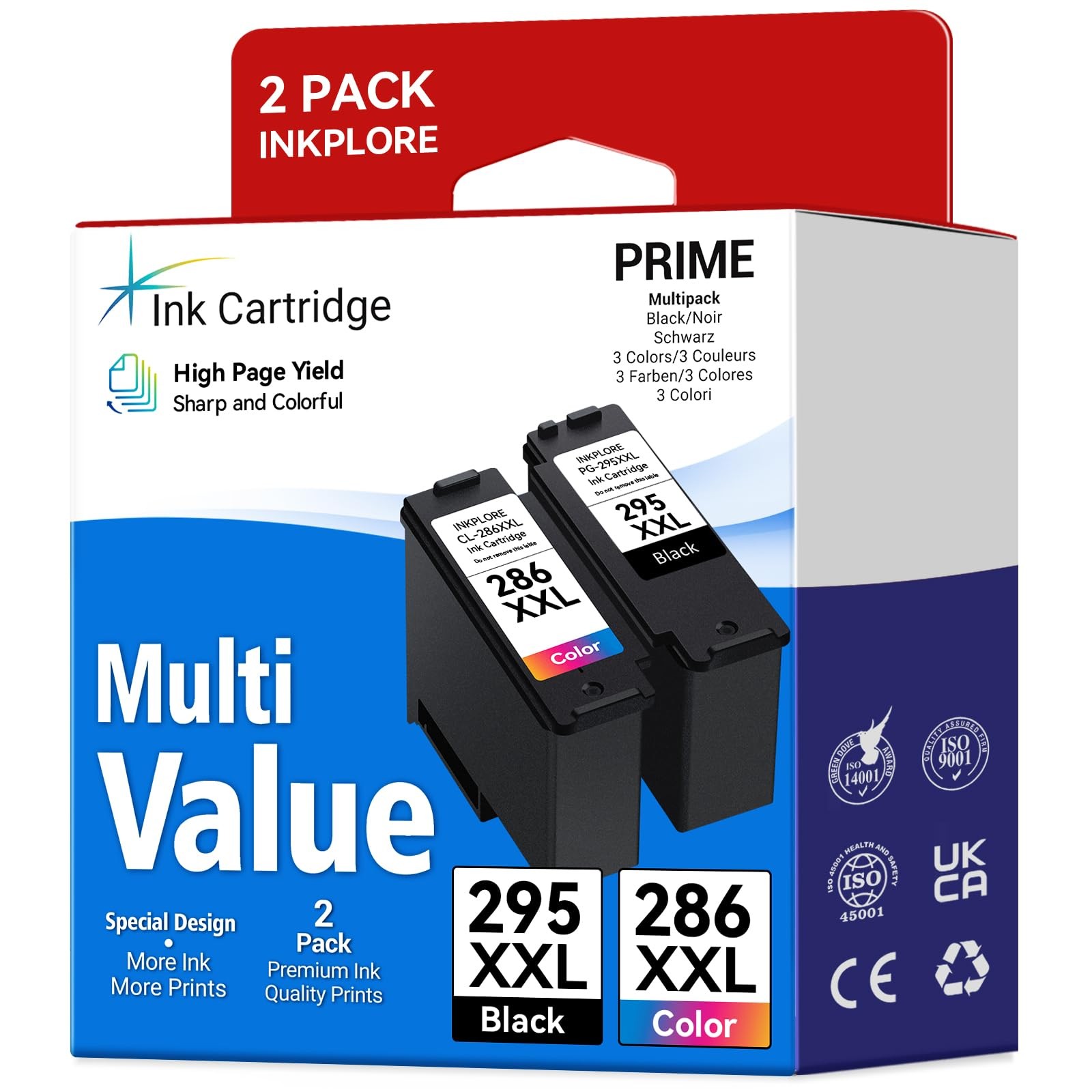 InkPlore Ultra High Yield PG-295 XXL/CL-286 XXL Ink 295XXL 286XXL Black Color