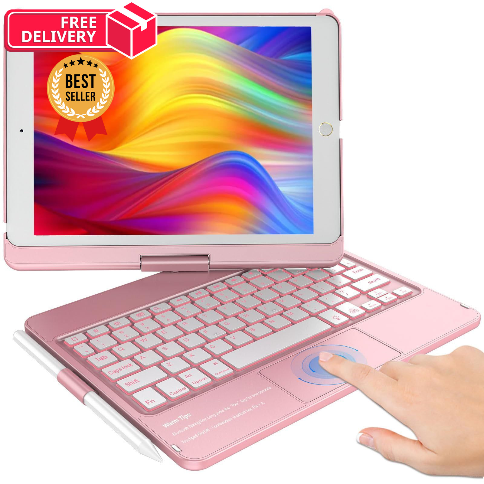 KBCASE Touchpad Keyboard Case for iPad 9th/8th/7th Gen, Rose Gold