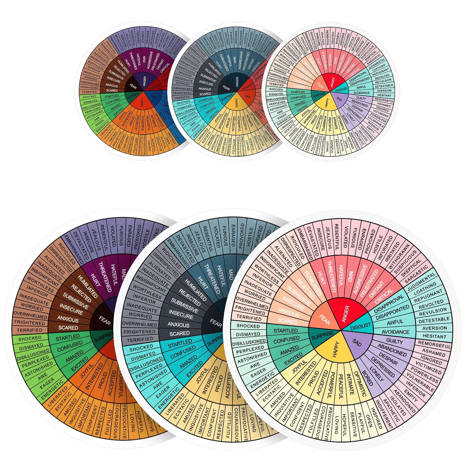 Outus 18 Pcs Feelings Wheel Chart Stickers Bulk, Vinyl Emotion Pie Multicolor