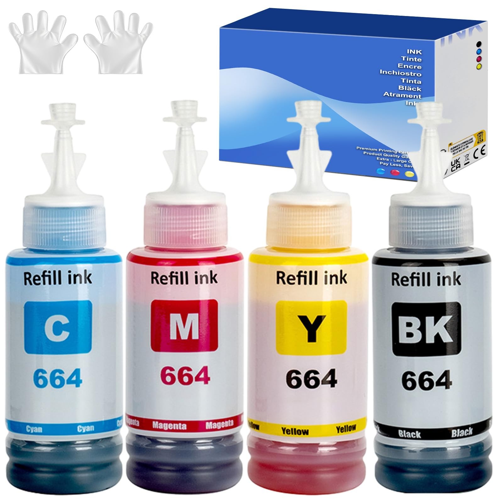 4 PCS 664 T664 Refill Ink Bottles For ET2650 ET2500 ET2550 ET2600 Printer