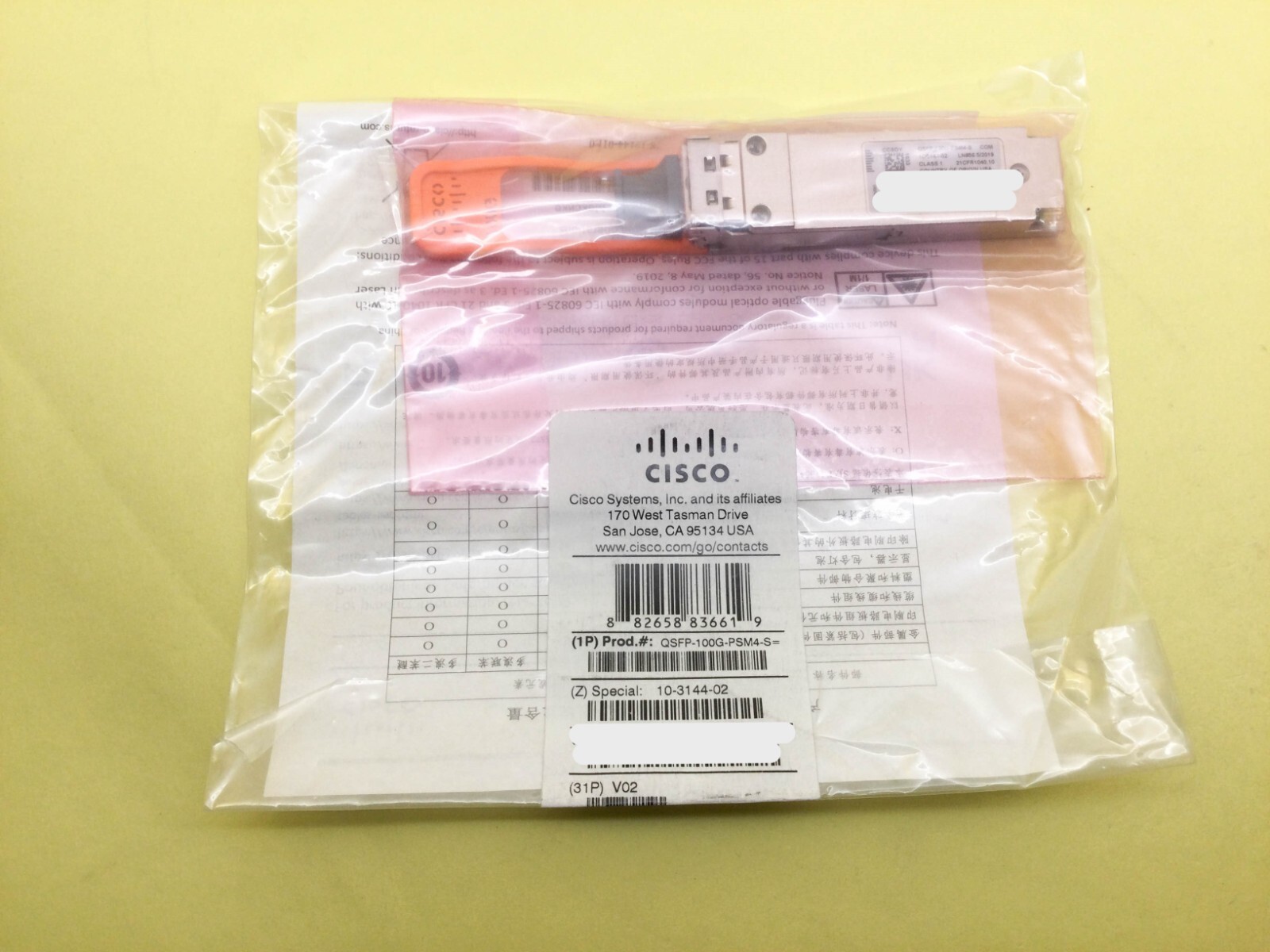 Cisco QSFP-100G-PSM4-S 100GBASE QSFP Transceiver Module 10-3144-02 New Sealed