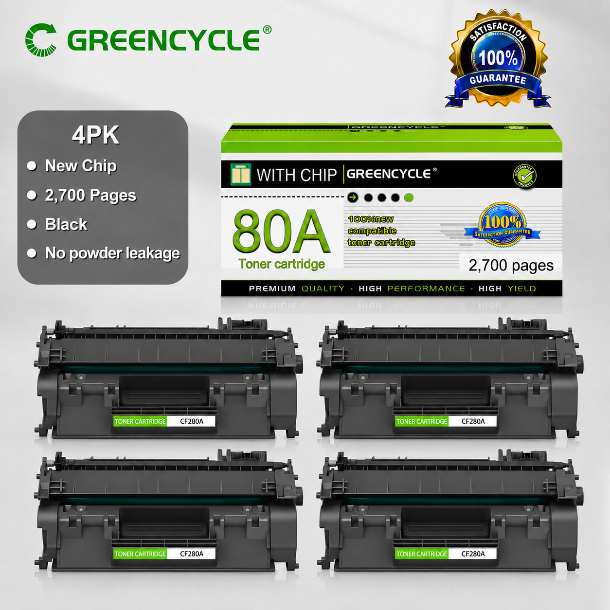 GREENCYCLE 4PK CF280A Toner Fits for HP LaserJet Pro 400 M401a M401d M425dw MFP