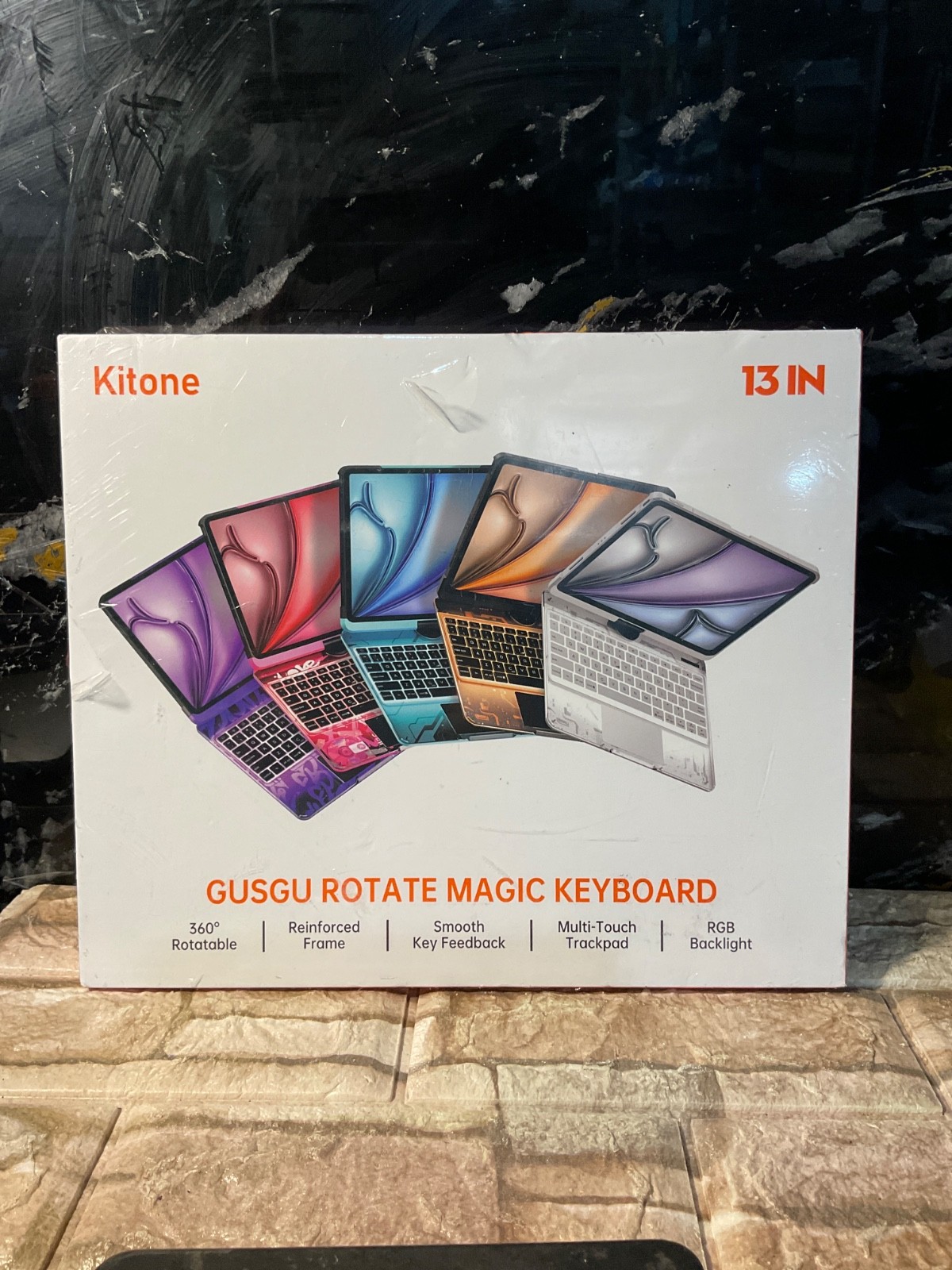 NEW Gusgu Transparent Case w/Wireless Keyboard Tracpad & 360^ Rotating Stand for