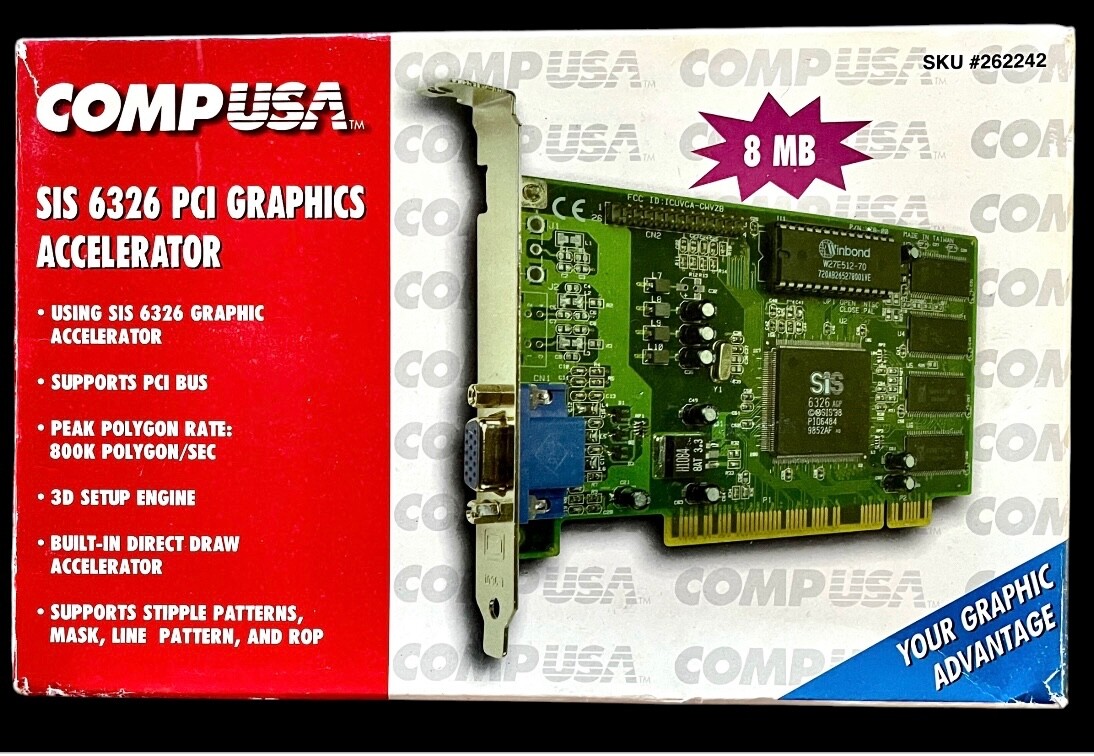 SIS 6326 PCI Graphics Accelerator ~ Comp USA ~ 8 MB ~ New in Open Box