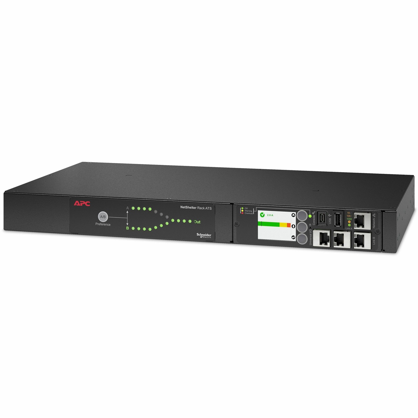 APC NetShelter Automatic Transfer Switch, 1U Rack-Mount, 20A, 120V, Dual NEMA