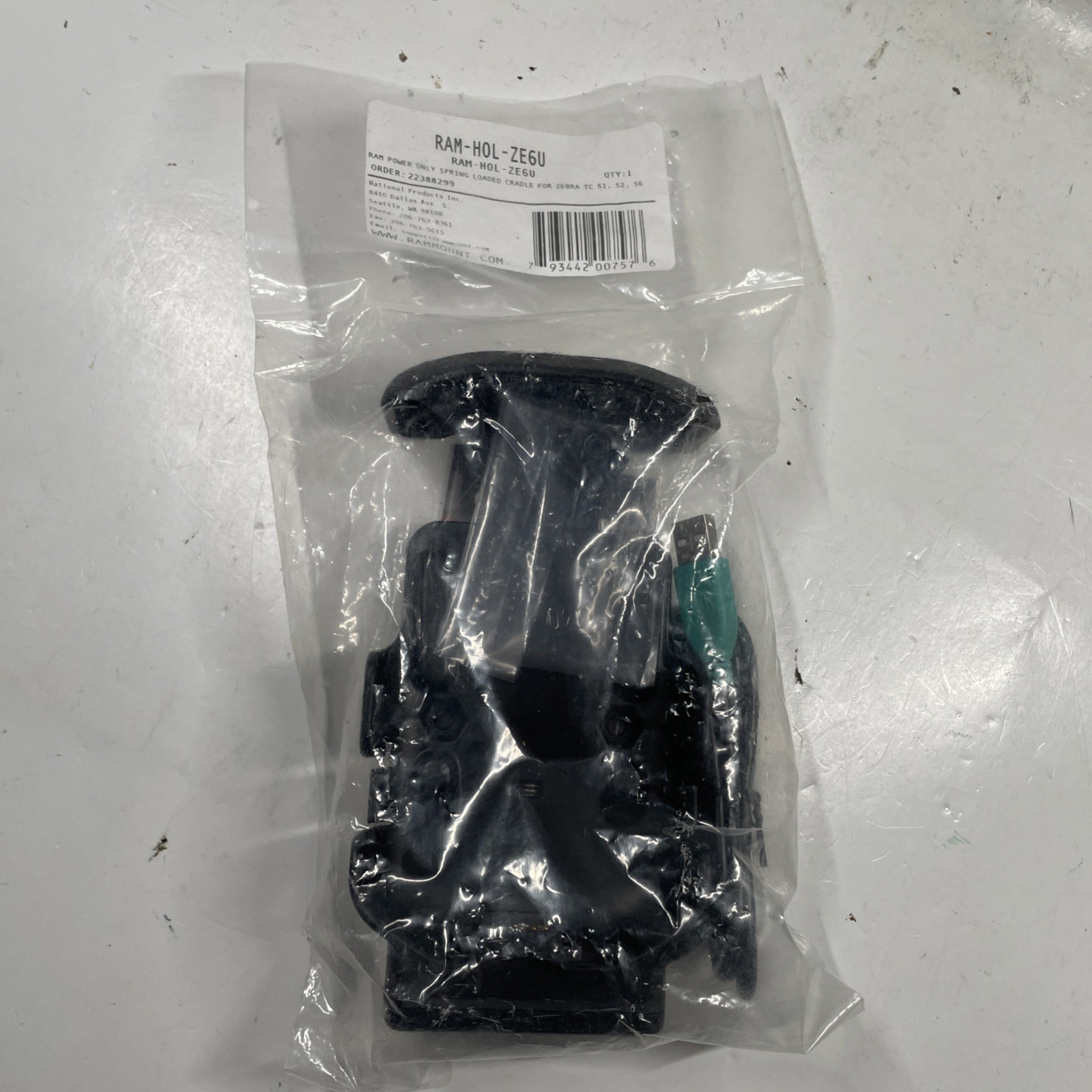 Ram Hol ZE6U Form-Fit Powered Cradle for Zebra TC51, 52, 56 Sealed In Bag