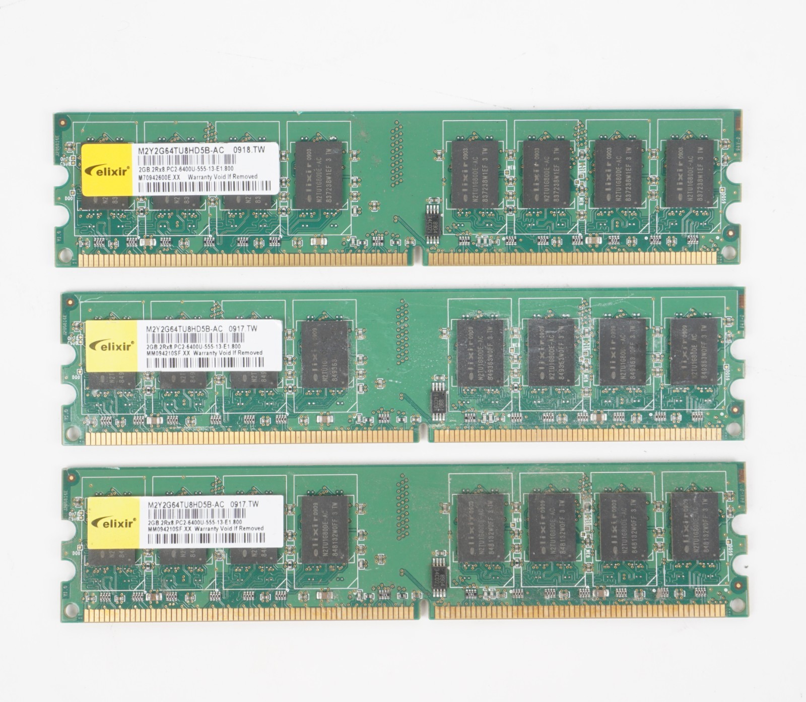 Elixir M2Y2G64TU8HD5B-AC DDR2 PC2-6400U 800MHz RAM 6GB 3x 2GB Memory