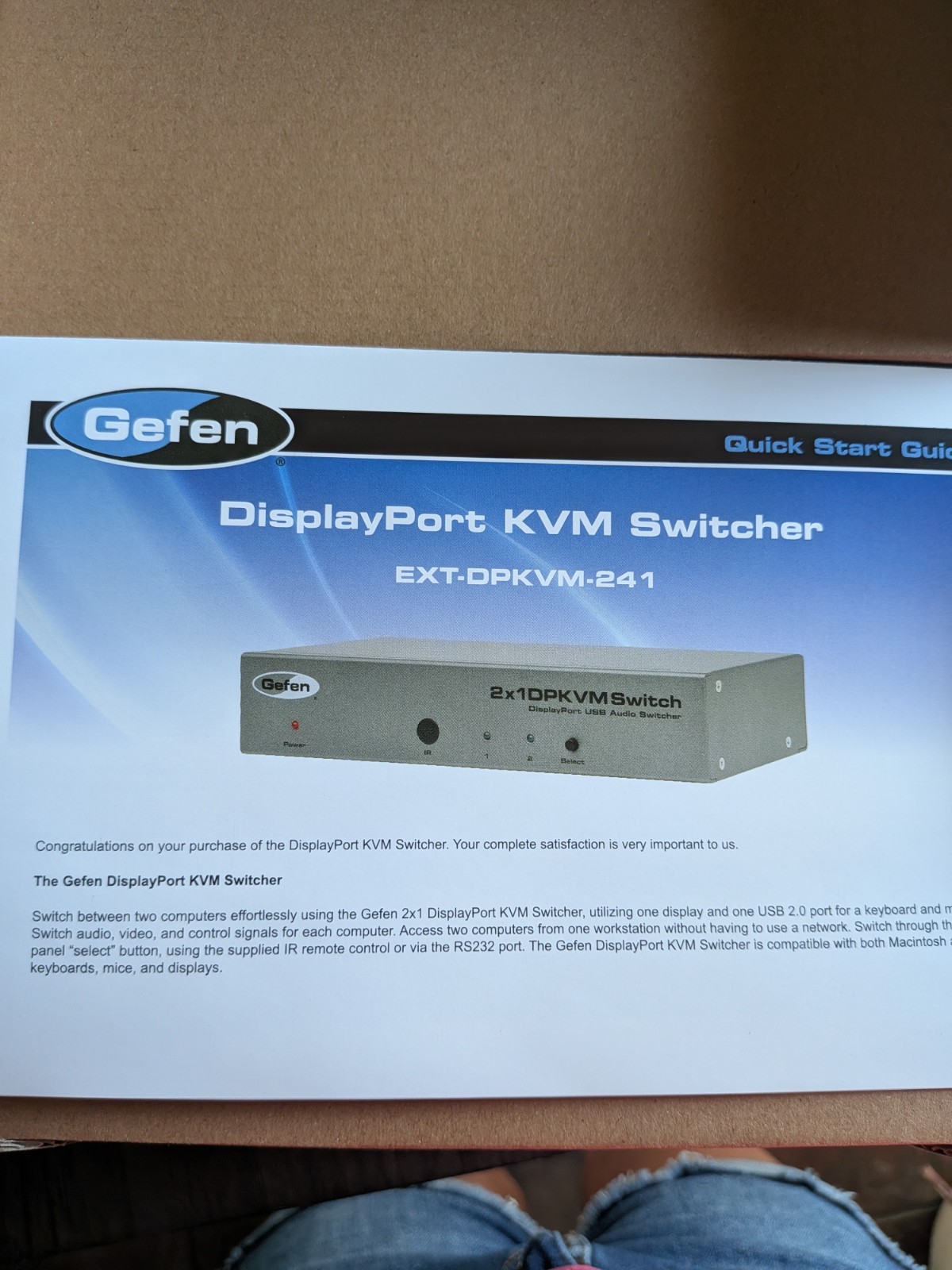 Gefen EXT-DPKVM-241 2x1 DisplayPort KVM Switch Box w/ USB 2.0, Gray