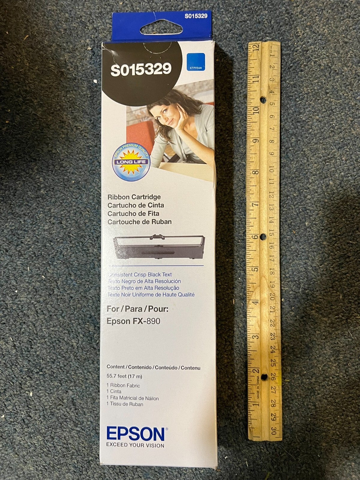 EPSON Genuine Ribbon Cartridge (17M Roll)  #S015329. SEALED. Expires 03/2025