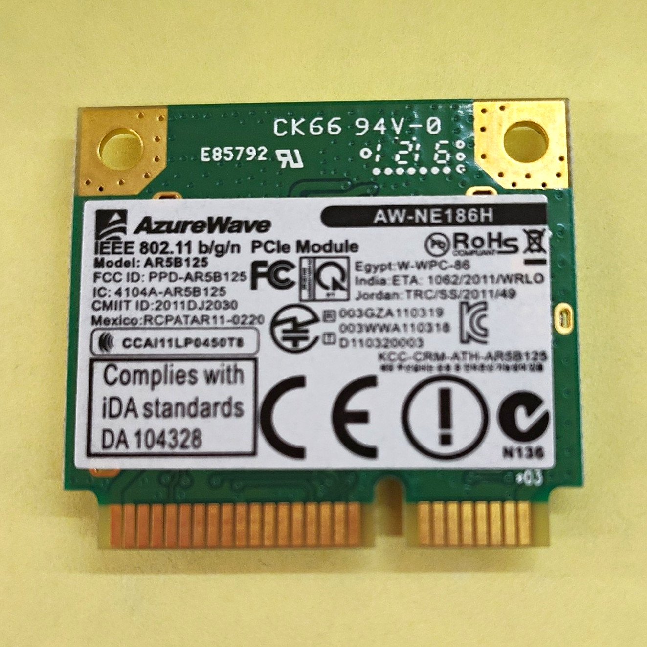 AzureWave AW-NE186H Mini PCIe 802.11 b/g/n Wireless Card 300 Mbps 2-Port
