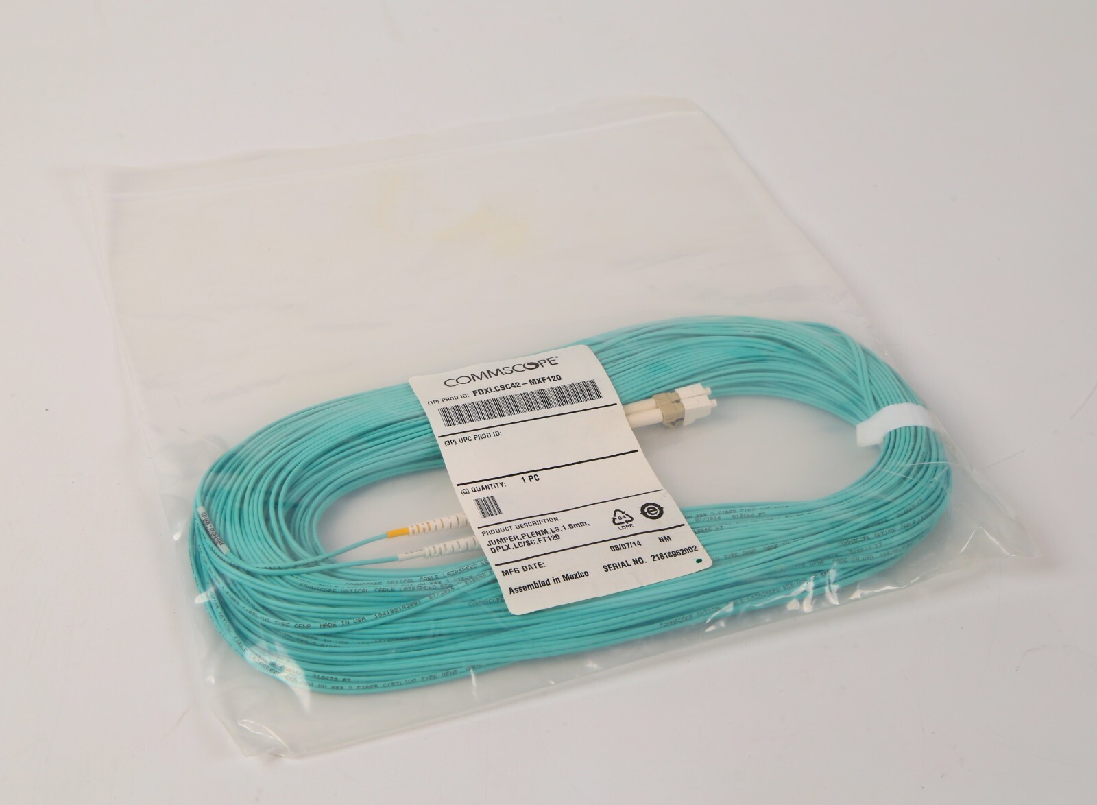 CommScope Fiber Patch Cord, 120ft, FDXLCSC42-MXF120, Multimode OM4