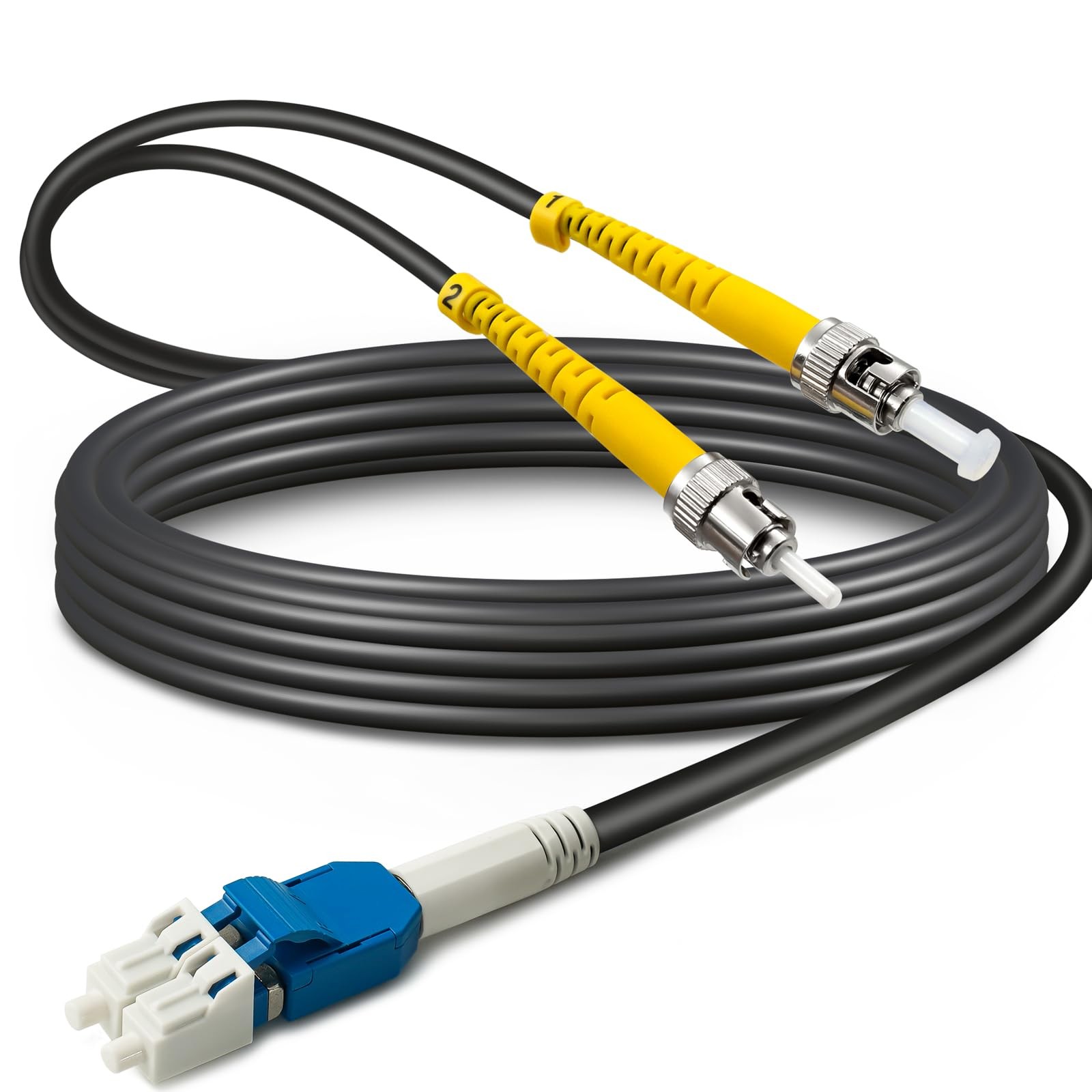 15ft 5m Armored OS2 LC To ST Single Mode Fiber Optic Patch Cable Black