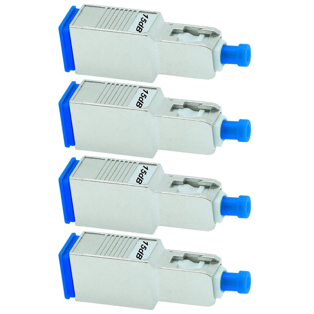 4x 15dB SC UPC Connector Fiber Optic Optical Single Mode Attenuator Metal Blue