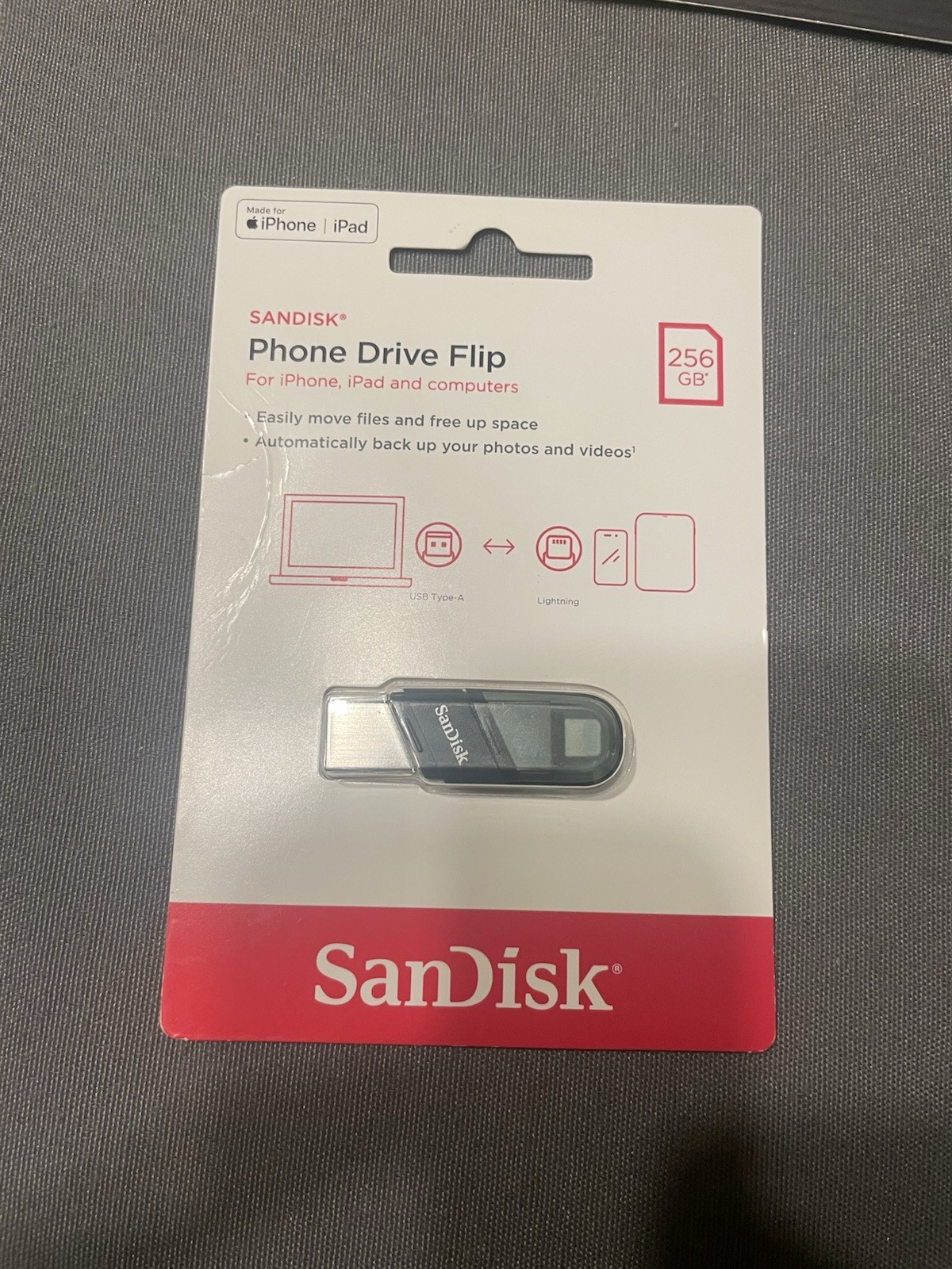 SanDisk Phone Drive Flip 256GB Two In One USB A Apple iPhone LIGHTNING